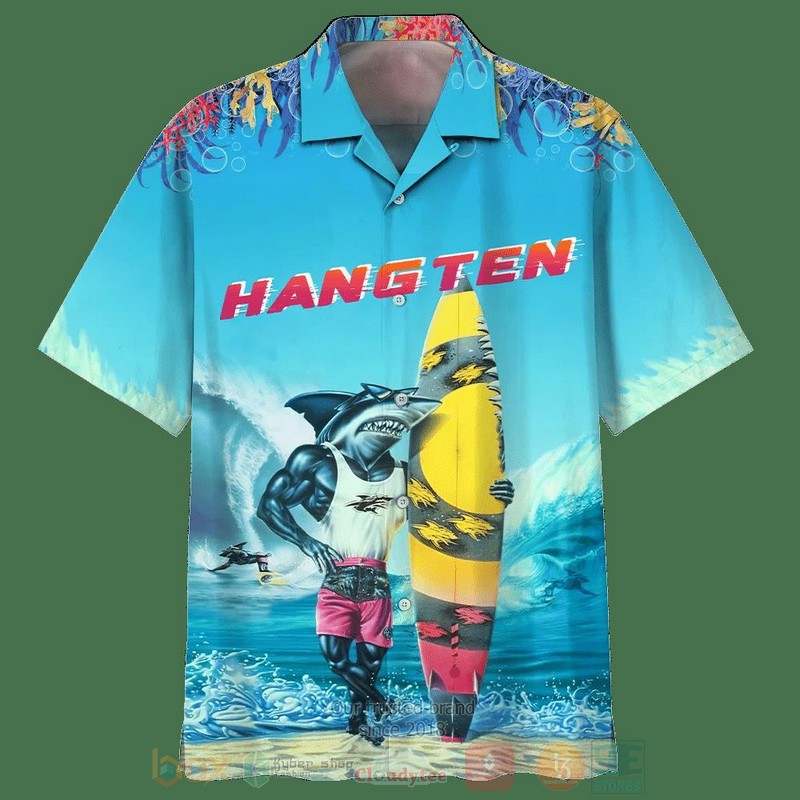 Shark Hang Ten Short Sleeve Hawaiian Shirt