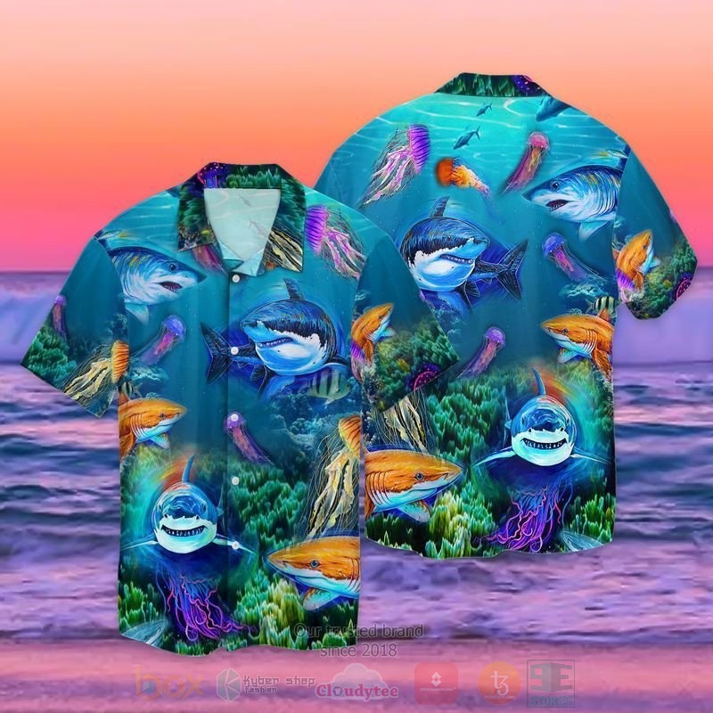 BEST Shark Ocean All Over Print Aloha Shirt 1 Shark Ocean Short Sleeve Hawaiian Shirt
