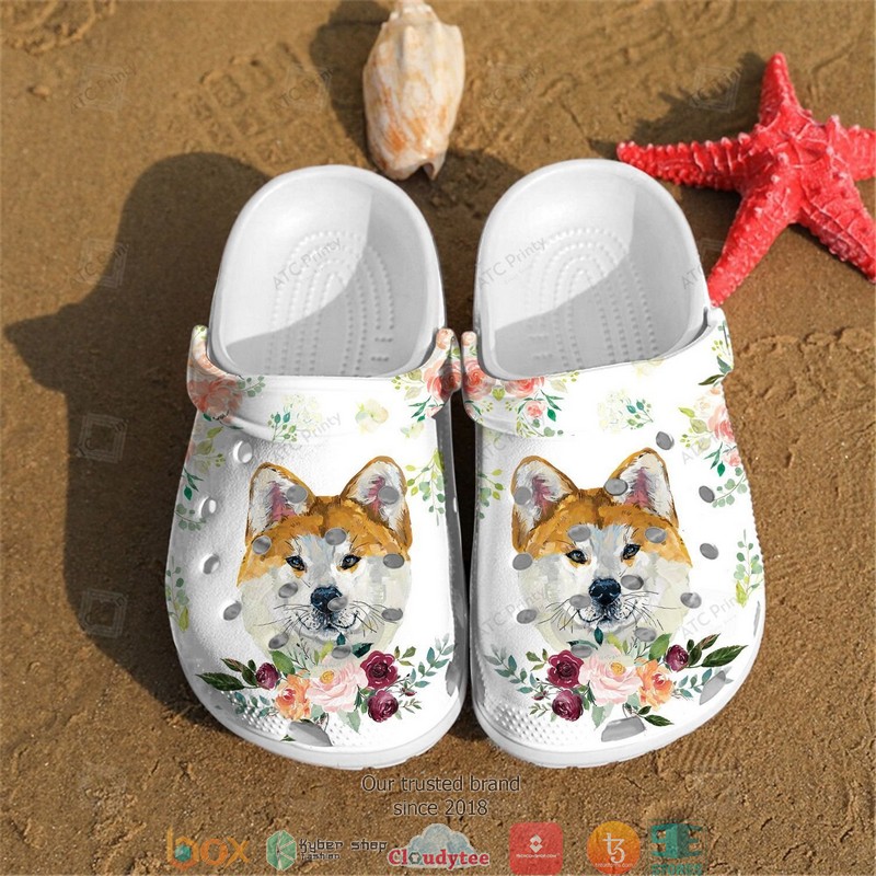 Shiba Inu Face Flowers Crocband Clogs