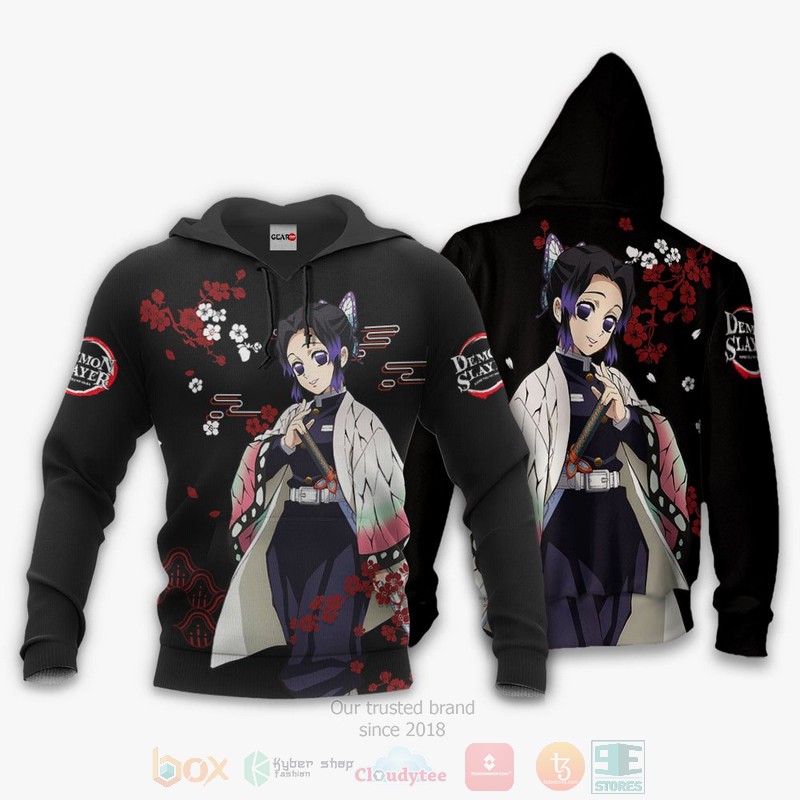 BEST Anime Shinobu Kocho Kimetsu Black All Over Print Hoodie-Bomber Jacket 3 Shinobu Kocho Custom Kimetsu Anime Black 3D Hoodie Bomber Jacket 1 2