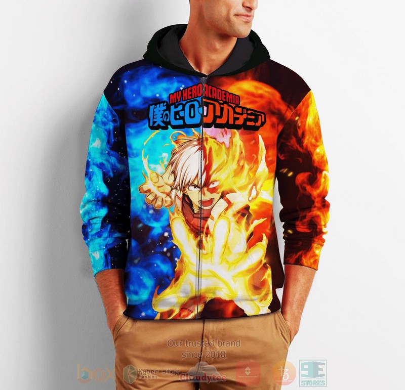 Shoto Todoroki Zip Ice Fire Custom My Hero Academia Anime 3D Zip Hoodie 1