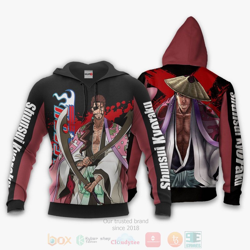BEST Anime Shunsui Kyorakus Bleach All Over Print Hoodie-Bomber Jacket 3 Shunsui Kyorakus Bleach Anime 3D Hoodie Bomber Jacket 1 2