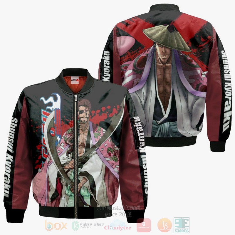 BEST Anime Shunsui Kyorakus Bleach All Over Print Hoodie-Bomber Jacket 4 Shunsui Kyorakus Bleach Anime 3D Hoodie Bomber Jacket 1 2 3