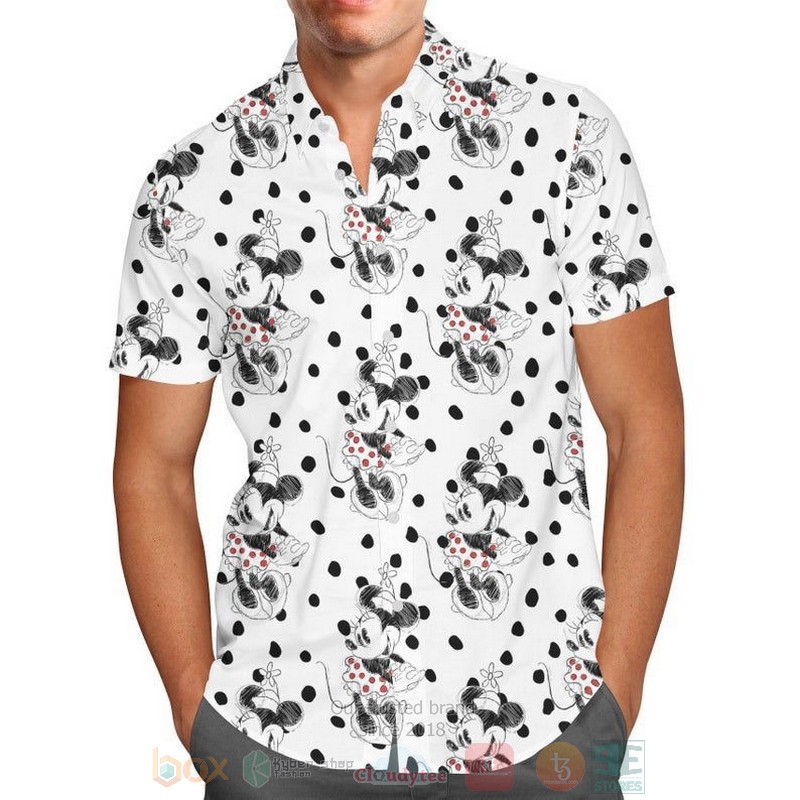 Sketch of Minnie Mouse Cartoon Disney Short Sleeve Hawaiian Shirt