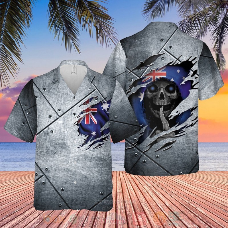 Skull Australian Flag Hawaiian Shirt