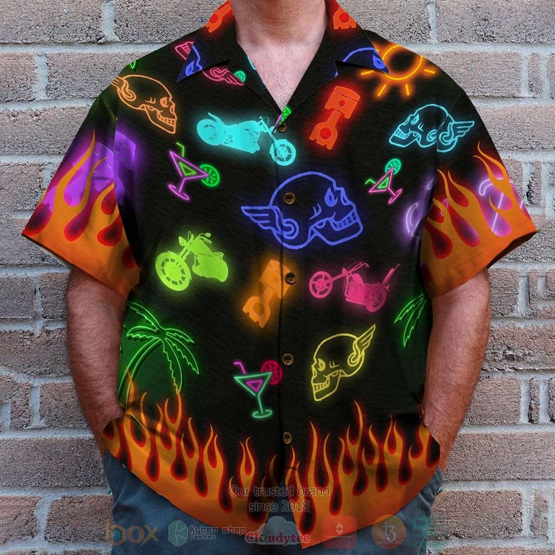 BEST Skull Biker Led Night Print Son Of Freedom acation Chapter 3D Aloha Shirt word2