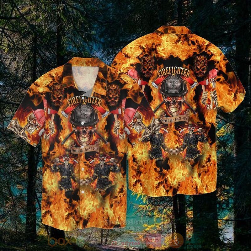 Skull Firefighter First In Last Out Short Sleeve Hawaiian Shirt
