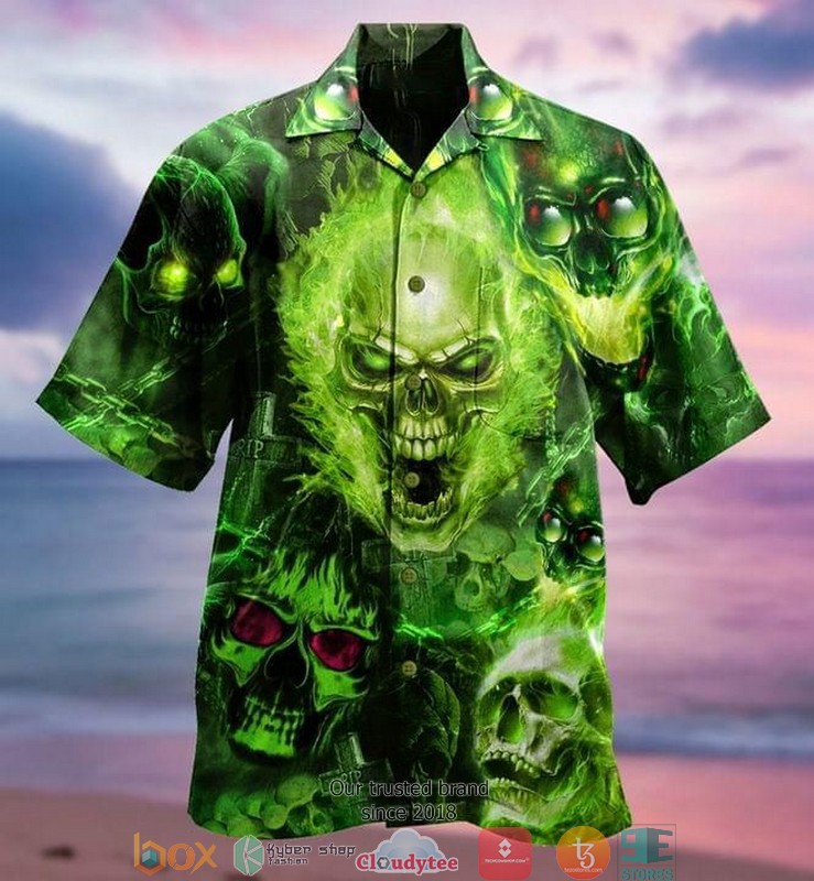 Skull Green Print Short Sleeve Hawaiian Shirt
