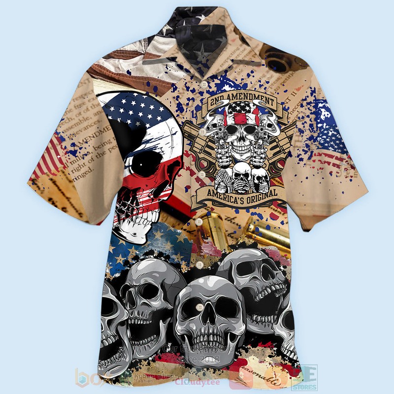 BEST Skull Gun American Flag 3D Aloha Shirt word2