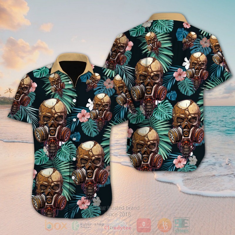 Skull Mask Flower Short Sleeve Hawaiian Shirt