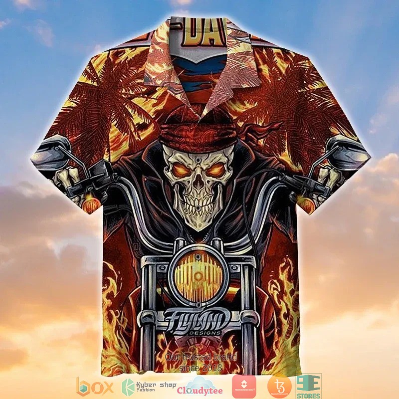 Skull biker Born To Ride Awesome Short Sleeve Hawaiian Shirt