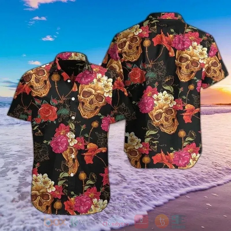 Skulls Flower Colorful Short Sleeve Hawaiian Shirt