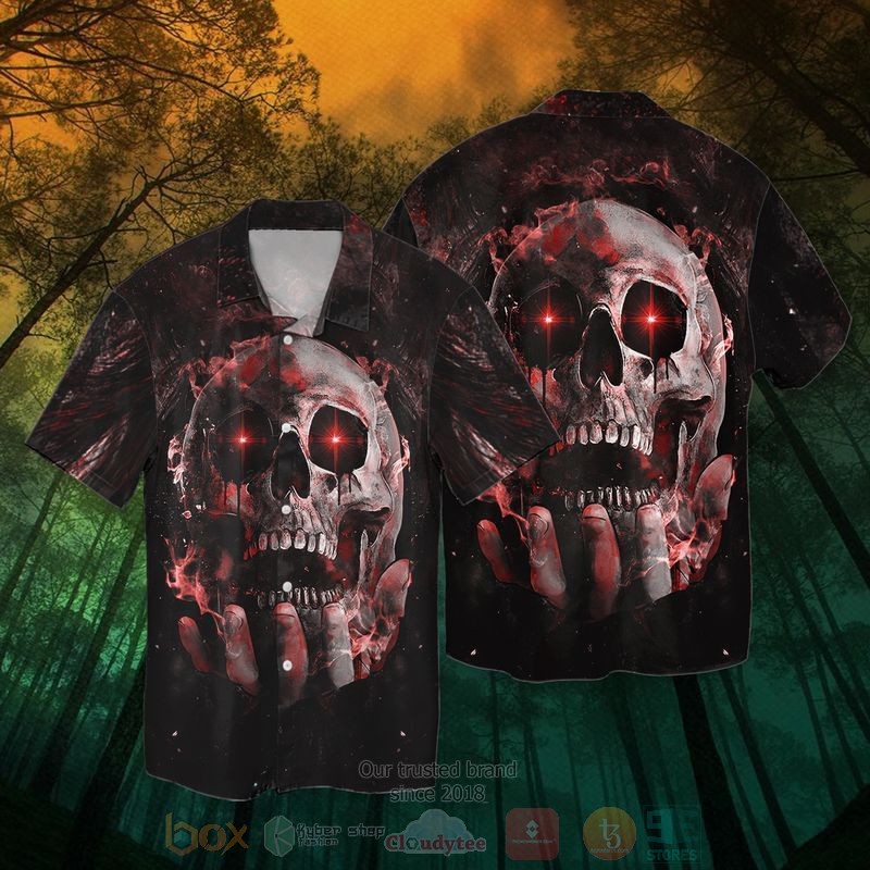 BEST Skulls Red Eyes All Over Print Tropical Shirt 1 Skulls Red Eyes Short Sleeve Hawaiian Shirt