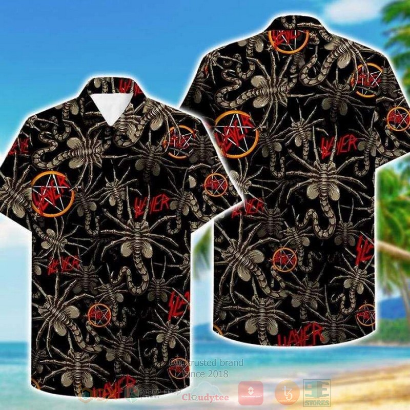 BEST Slayer Alien Face All Over Print Tropical Shirt 2 Slayer Alien Face Short Sleeve Hawaiian Shirt