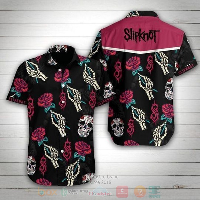 BEST Slipknot Band Rose Skull All Over Print Tropical Shirt 1 Slipknot Band Rose Skull Short Sleeve Hawaiian Shirt