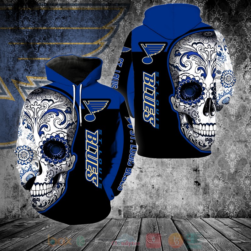 BEST St. Louis Blues NHL Skull Unisex 3D Hoodie 2 St Louis Blues NHL Skull 3D Hoodie