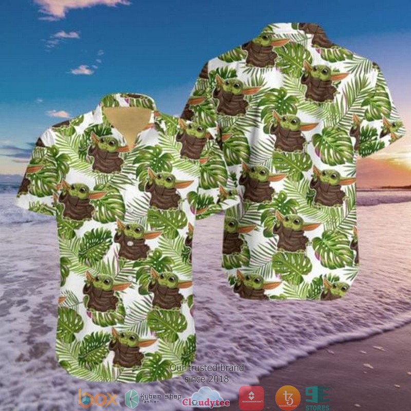 Star Wars Baby Yoda Reaching Tropical Leaf Short Sleeve Hawaiian Shirt