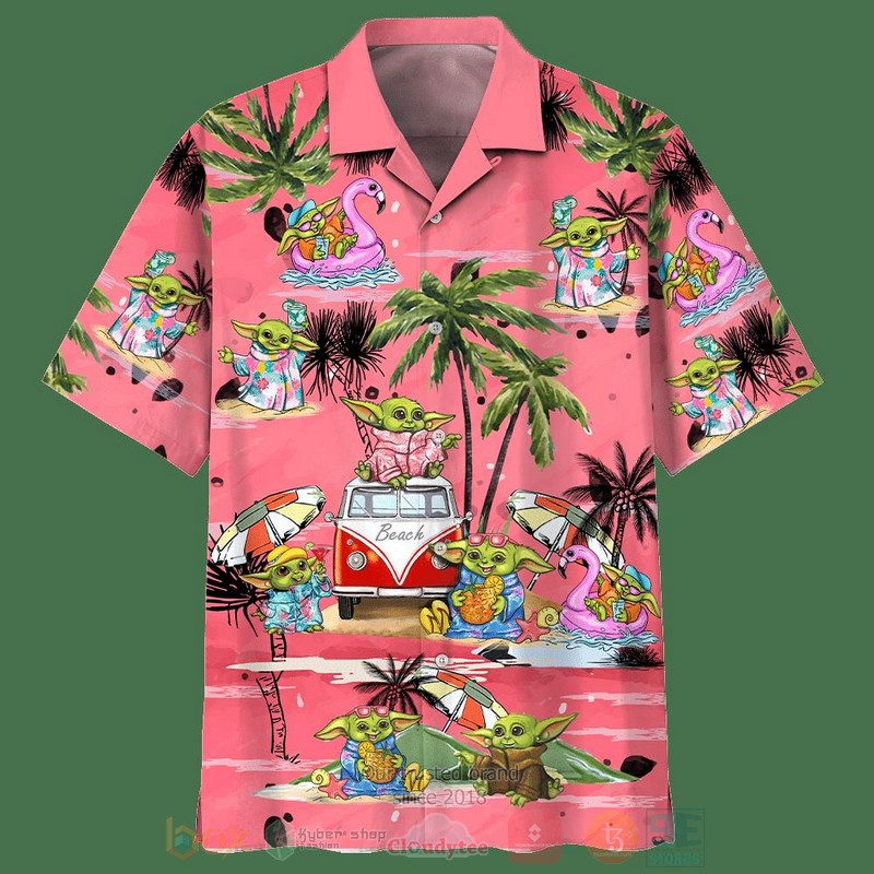 BEST Star Wars Disney Baby Yoda Pink All Over Print Aloha Shirt 3 Star Wars Disney Baby Yoda Pink Short Sleeve Hawaiian Shirt