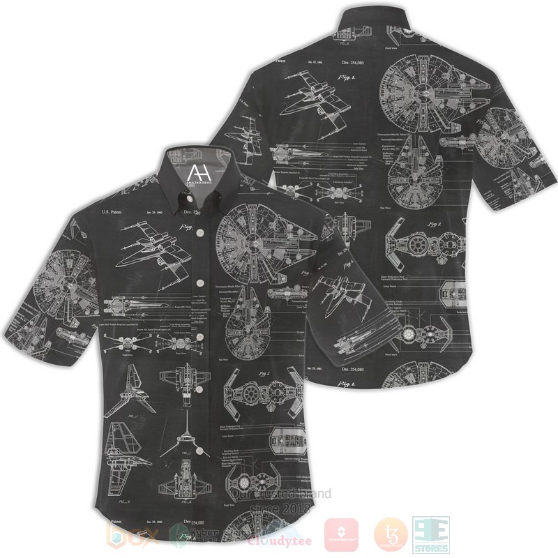 BEST Star Wars Movies Patent Pattern 3D Aloha Shirt 1 Star Wars Patent Pattern Hawaiian Shirt