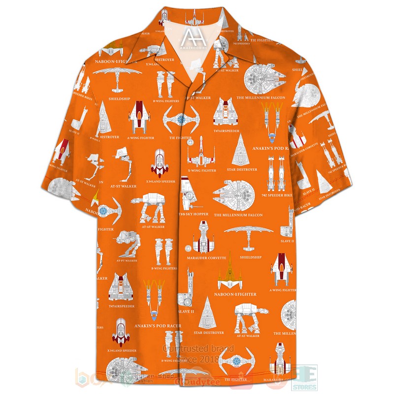 BEST Star Wars Movies Ships Orange 3D Aloha Shirt 7 Star Wars Ships Orange Hawaiian Shirt