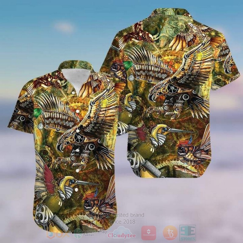 Steampunk Birds Aloha Short Sleeve Hawaiian Shirt