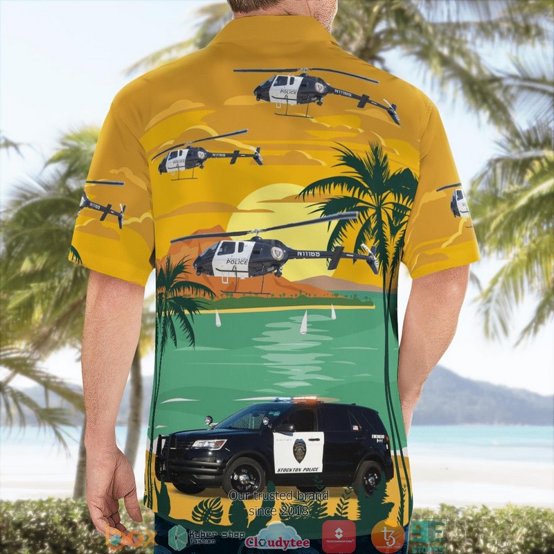 Stockton Police Department California 2016 Ford Police Interceptor Utility 30 & Helicopter Hawaiian Shirt 2 Stockton Police Department California 2016 Ford Police Interceptor Utility 30 & Helicopter Hawaiian Shirt word1