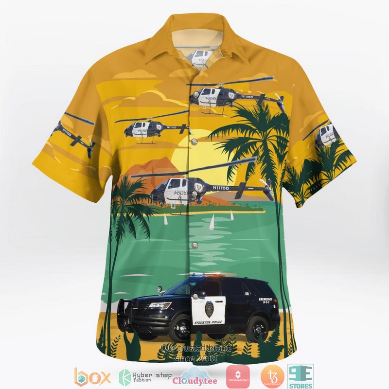 Stockton Police Department California 2016 Ford Police Interceptor Utility 30 & Helicopter Hawaiian Shirt 3 Stockton Police Department California 2016 Ford Police Interceptor Utility 30 & Helicopter Hawaiian Shirt word1