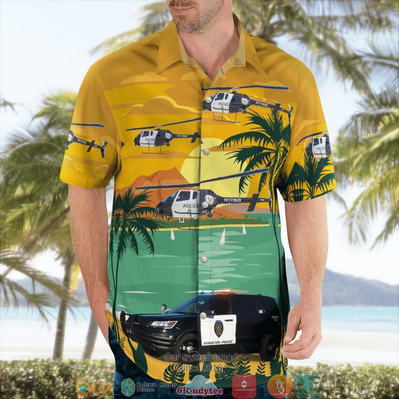Stockton Police Department California 2016 Ford Police Interceptor Utility 30 & Helicopter Hawaiian Shirt 4 Stockton Police Department California 2016 Ford Police Interceptor Utility 30 & Helicopter Hawaiian Shirt word1