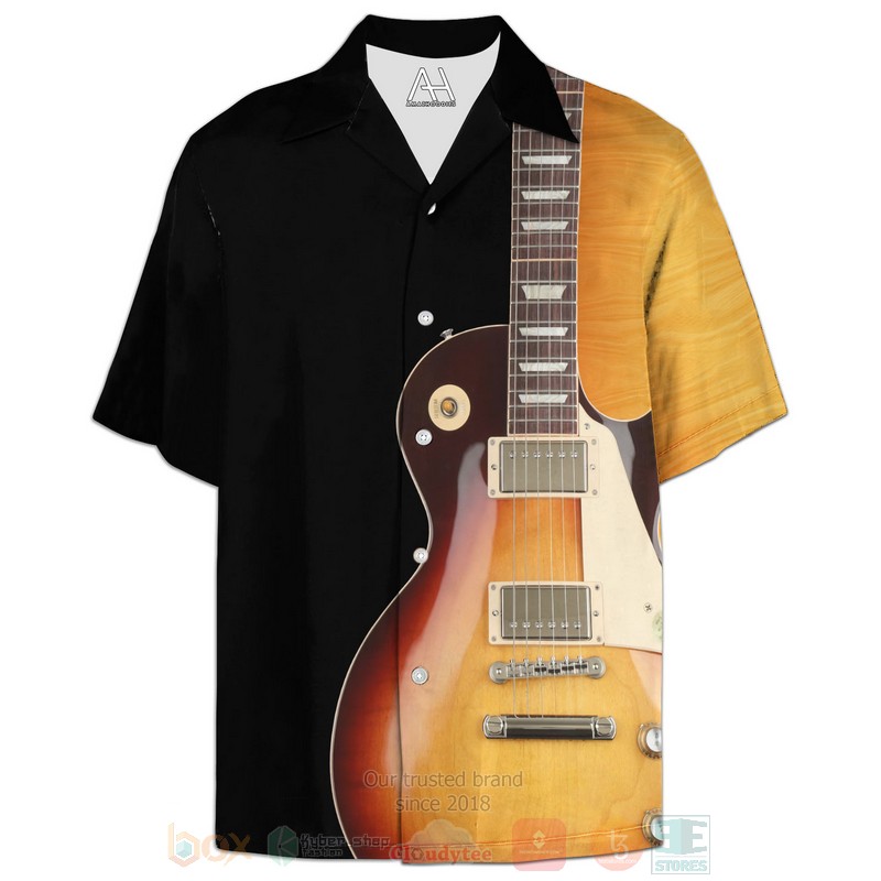 String Instrument Electric Guitar Black Hawaiian Shirt