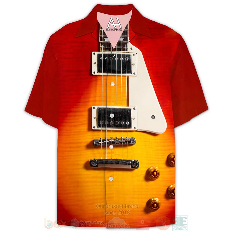 BEST String Instrument Electric Guitar Red 3D Aloha Shirt 1 String Instrument Electric Guitar Red Hawaiian Shirt