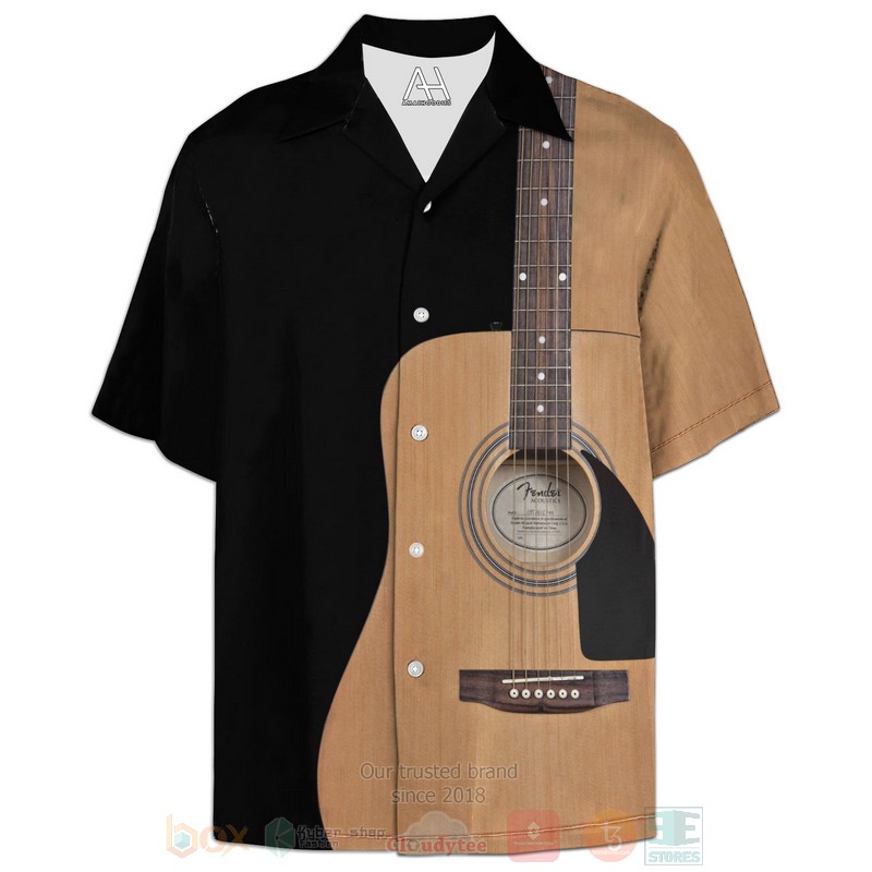 String Instrument Guitar Acoustic Black Hawaiian Shirt