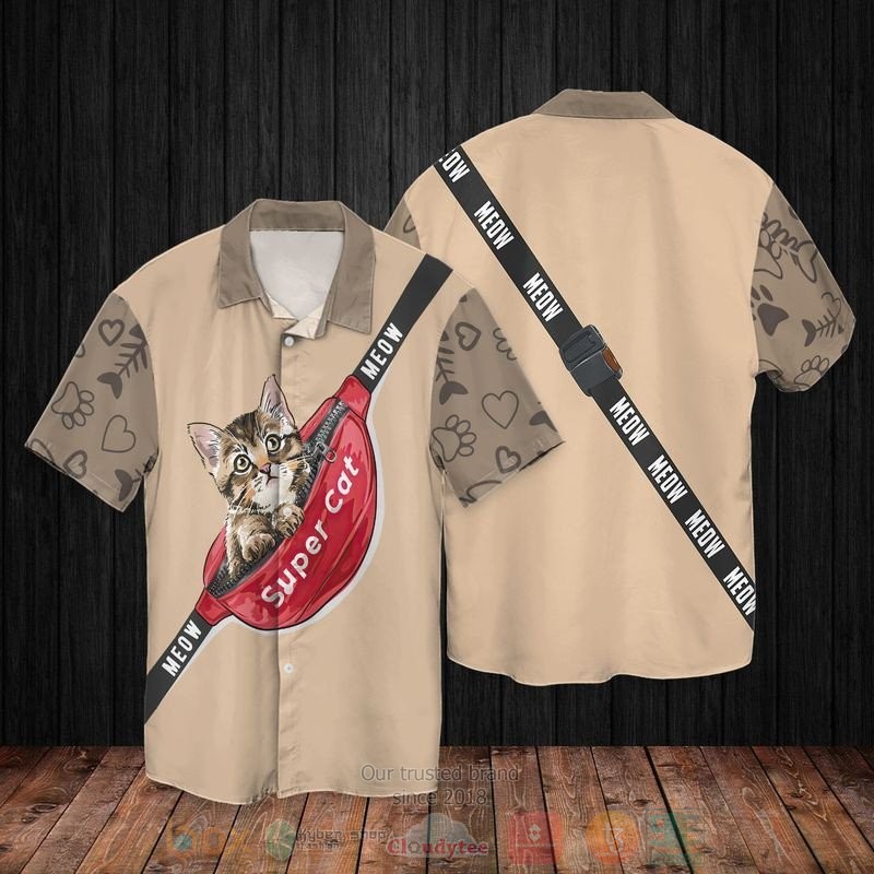 Super Cat Kitten Waist Bag Mew Short Sleeve Hawaiian Shirt