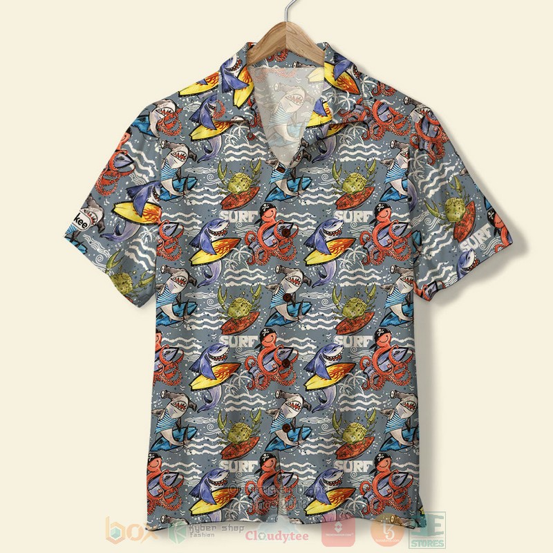 BEST Surfing-Marine Animals Surfing 3D Aloha Shirt word3