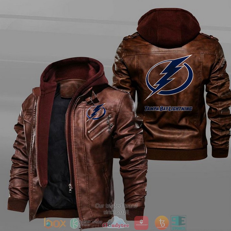 Tampa Bay Lightning Black Brown Leather Jacket 2 Tampa Bay Lightning Black Brown Leather Jacket 1