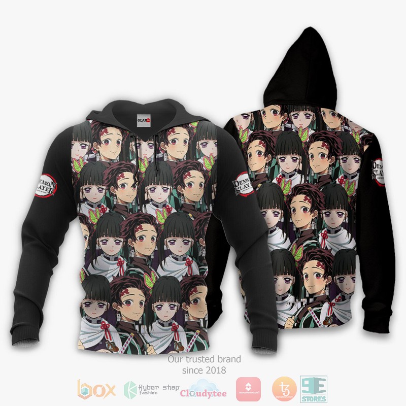 NEW Tanjiro and Kanao Kimetsu Anime black Full Printed 3D Sweater, Hoodie 3 Tanjiro and Kanao Kimetsu Anime black 3D Hoodie Bomber Jacket 1 2