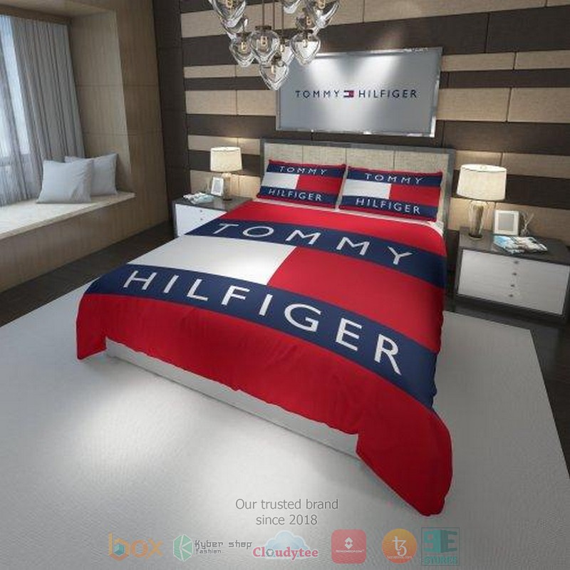Tommy Hilfiger Logo Red Blue Bedding Set