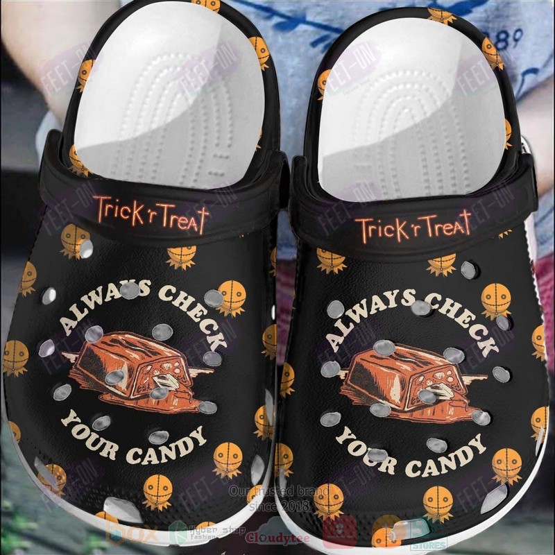 BEST Trick 'r Treat Always Check Your Candy Black Crocs Crocband Shoes 3 Trick r Treat Always Check Your Candy Black Crocband Crocs Clog Shoes