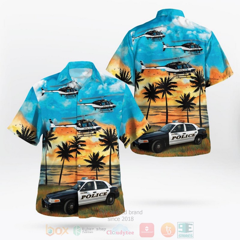 BEST Tucson Police Department Black & white Crown Vic & Bell Jet Ranger 206B3s 3D Aloha Shirt word3