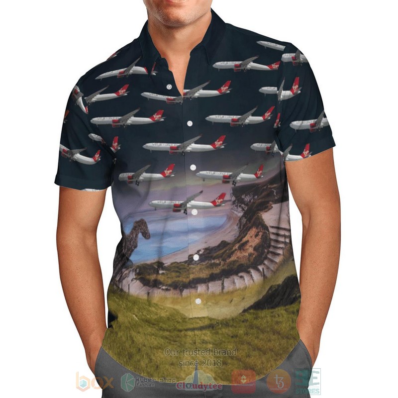 BEST UK Airlines Virgin Atlantic Airbus A330-300 Aloha Shirt, Beach Short 2 UK Airlines Virgin Atlantic Airbus A330 300 Hawaiian Shirt Short 1