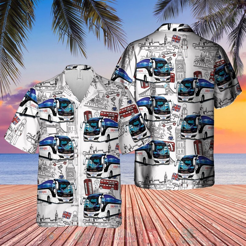 UK Coach Driver White Blue Hawaiian Shirt