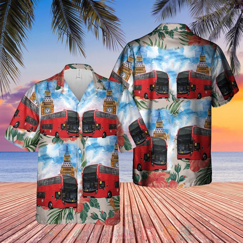 BEST UK Double-Decker Bus Red-Blue 3D Aloha Shirt 1 UK Double Decker Bus Red Blue Hawaiian Shirt