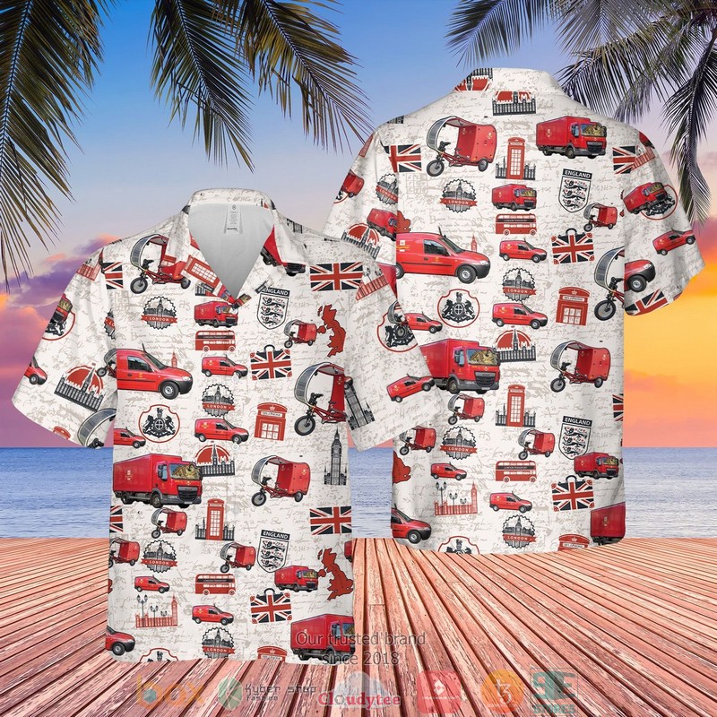 UK Royal Mail Delivery Vehicles White Hawaiian Shirt 1 UK Royal Mail Delivery Vehicles White Hawaiian Shirt