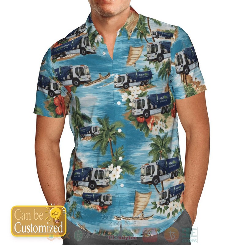 UK Waste Collector Truck Custom Name Hawaiian Shirt