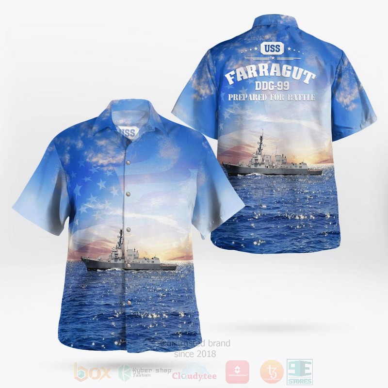BEST USS Farragut DDG-99 Arleigh Burke-class destroyer 3D Aloha Shirt word2