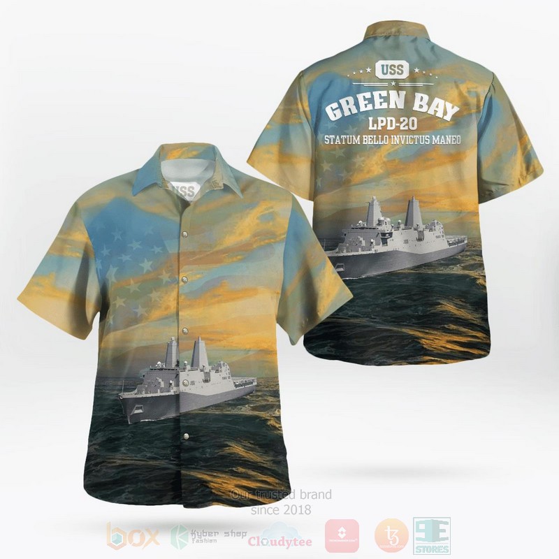 BEST USS Green Bay LPD-20 San Antonio-class amphibious transport dock 3D Aloha Shirt word3