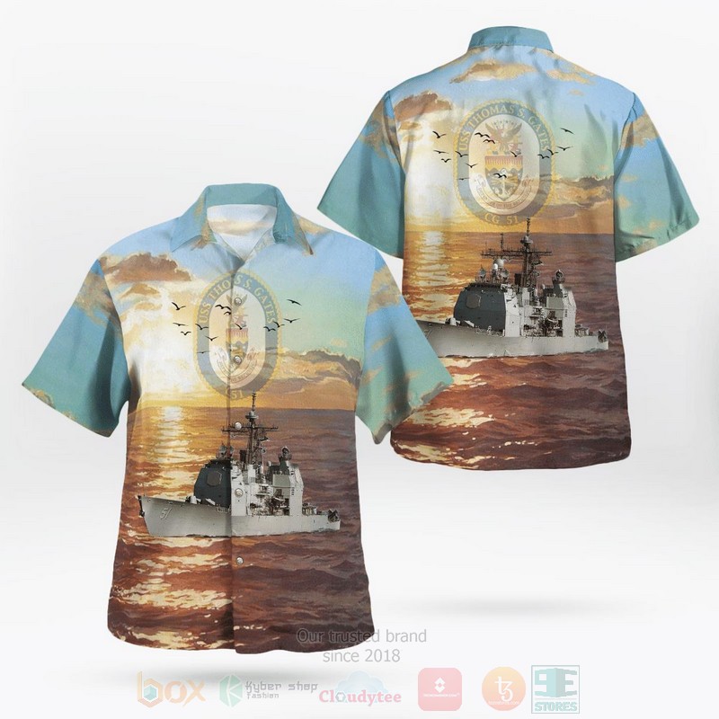 BEST USS Thomas S. Gates CG-51 Ticonderoga Cruiser 3D Aloha Shirt word2