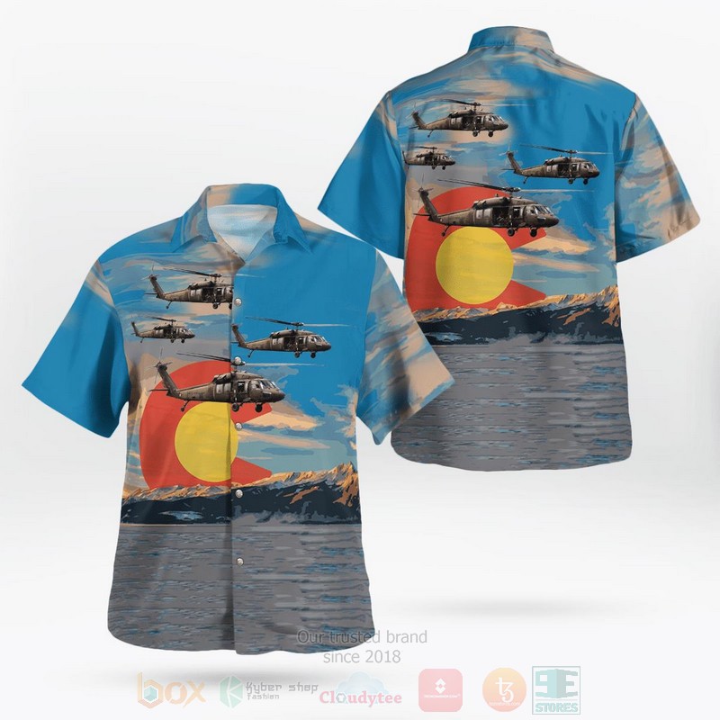 BEST US Army Colorado Army National Guard UH-60 Blackhawk 3D Aloha Shirt word3
