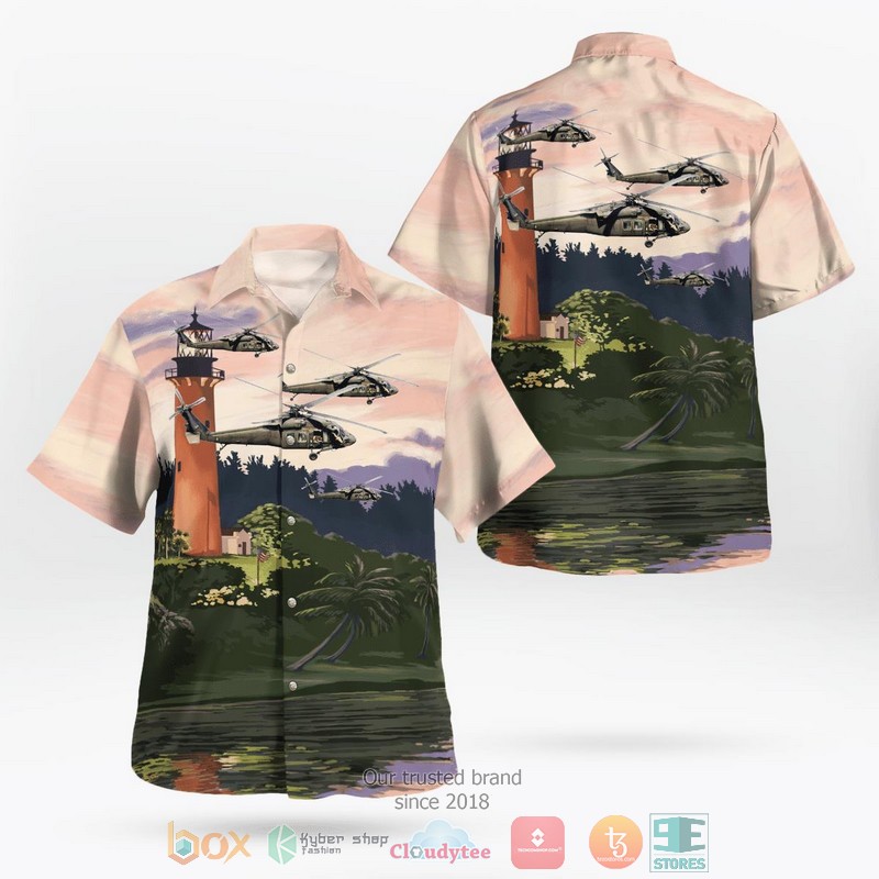 US Army Florida Army National Guard UH-60 Blackhawk Helicopter Hawaiian Shirt word2