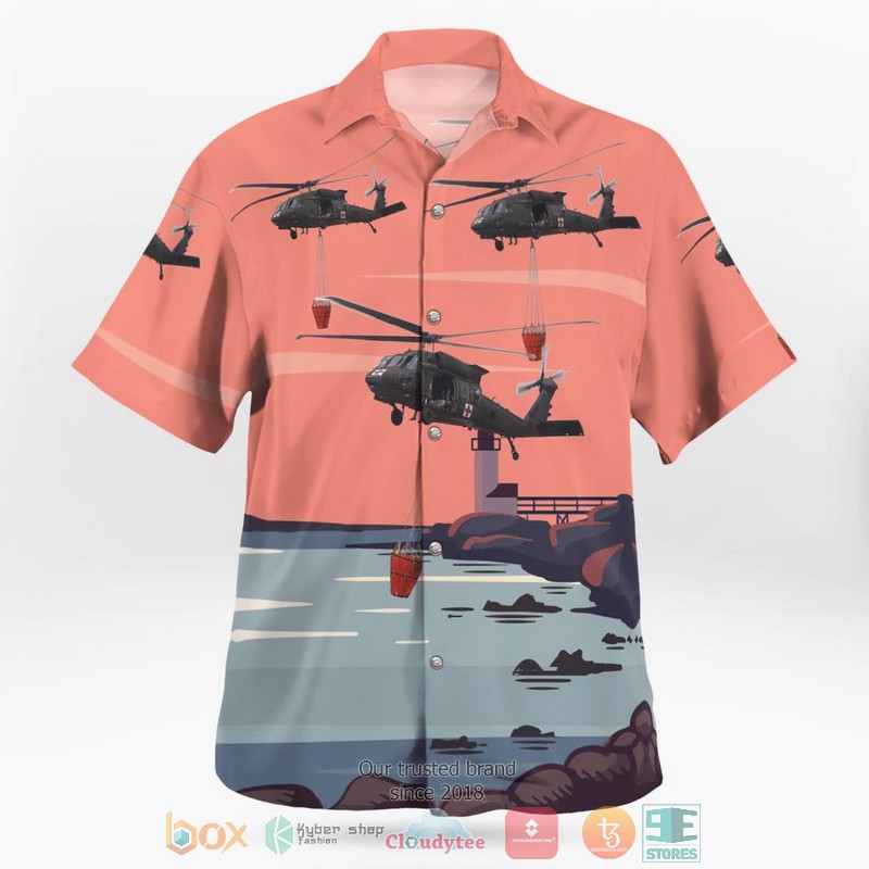 US Army Massachusetts Army National Guard UH-60 Blackhawk Helicopter Hawaiian Shirt word2