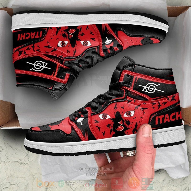 BEST Anime Uchiha Itachi Eyes Naruto Custom Air Jordan High Top Sneakers 4 Uchiha Itachi Eyes Naruto Custom Anime Air Jordan High Top Shoes 1 2 3